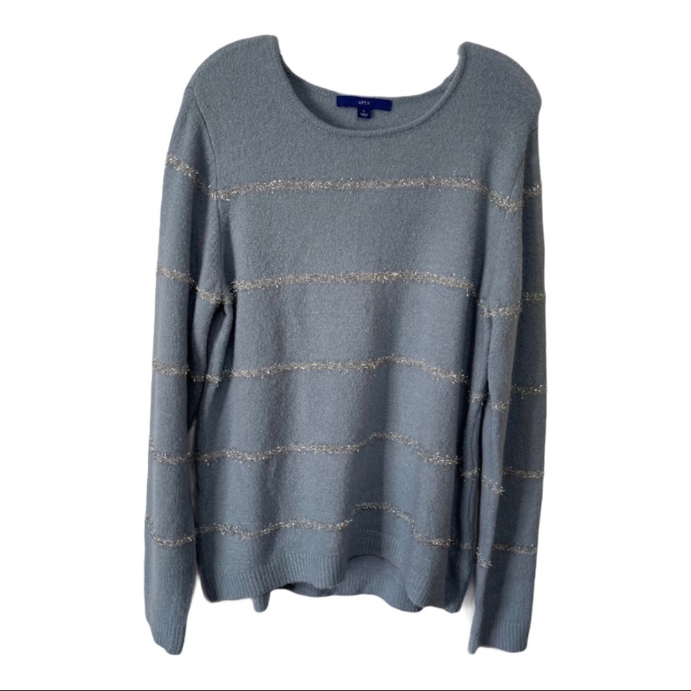 Apt. 9 Blue Sweater Silver Texture Detail Striped